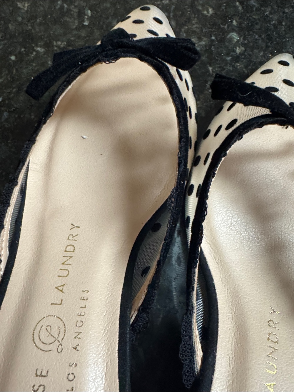 NEW Chinese Laundry Beige Polka Dot Pointed Mules with Black Trim - Picture 11 of 16